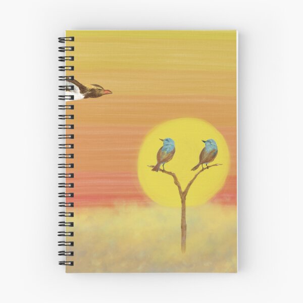 Item preview, A flying penguin and blue birds at sunset  designed and sold by greenPQBstudio.