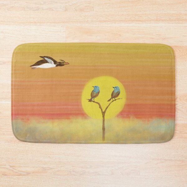 Item preview, A flying penguin and blue birds at sunset  designed and sold by greenPQBstudio.