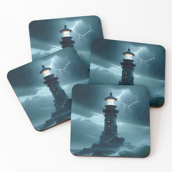 Item preview, Lighthouse in a storm designed and sold by AiFantasticArt.
