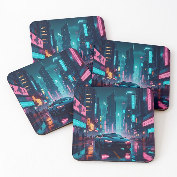 Item preview, Cyberpunk Cityscape with Sports Car designed and sold by Ink Art Design.