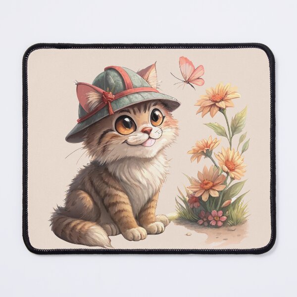 Item preview, Adventurous Cat with Butterfly and Flowers designed and sold by Alihassan-Art.