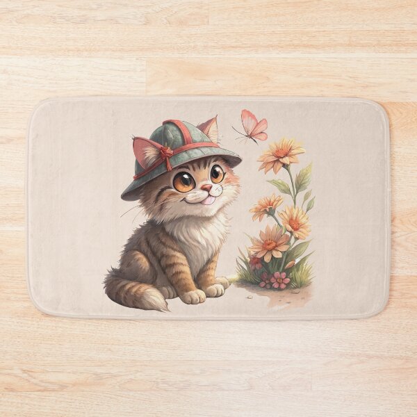 Item preview, Adventurous Cat with Butterfly and Flowers designed and sold by Alihassan-Art.