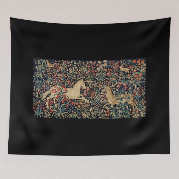 Item preview, Medieval Unicorn Midnight Floral Tapestry designed and sold by Epitome Girl.