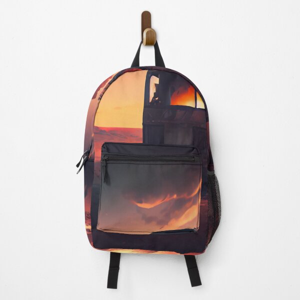 Item preview, Post apocalyptic desert painting. Dramatic sunset atmosphere with sand mountains and burning bus. Concept art illustration designed and sold by anytka.