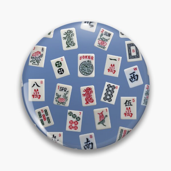 Item preview, MahJong tiles symbols design on blue designed and sold by Zina Stromberg.