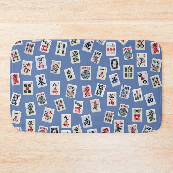 Item preview, MahJong tiles symbols design on blue designed and sold by Zina Stromberg.