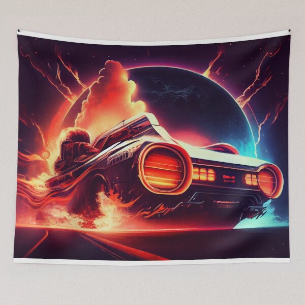 Item preview, The futuristic retro landscape of the 80s. Illustration of the sun and car in retro style. Suitable for the design of the 80s style designed and sold by anytka.