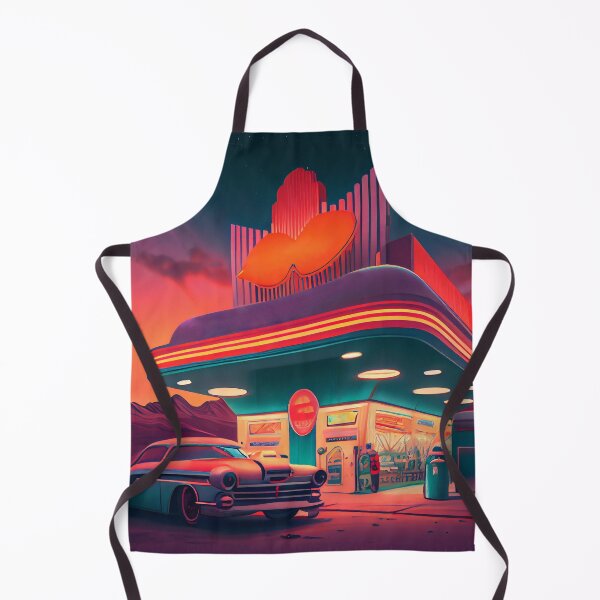 Item preview, The futuristic retro landscape of the 80s. Illustration of the petrol station and car in retro style. Suitable for the design of the 80s style designed and sold by anytka.