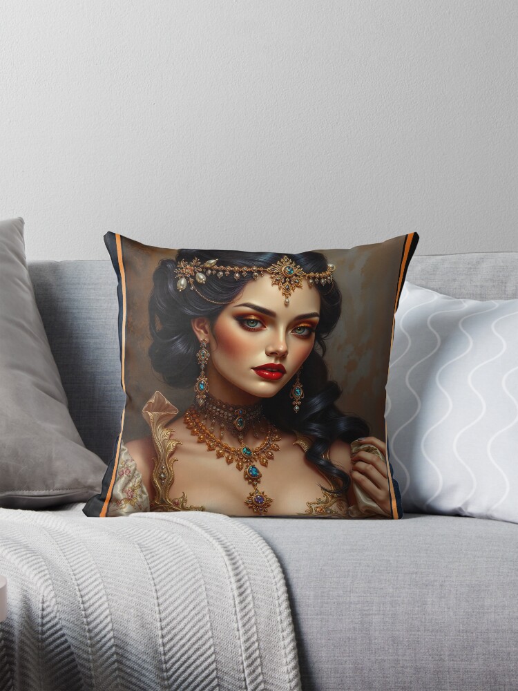 Classic Portrait Of The Timeless Beauty Lycena In Luxurious Opulence AI Concept Art by Xzendor7 4 Classic Portrait Of The Timeless Beauty Lycena In Luxurious Opulence Gorgeous AI Concept Art by Xzendor7 Decorative Art Print Throw Pillow