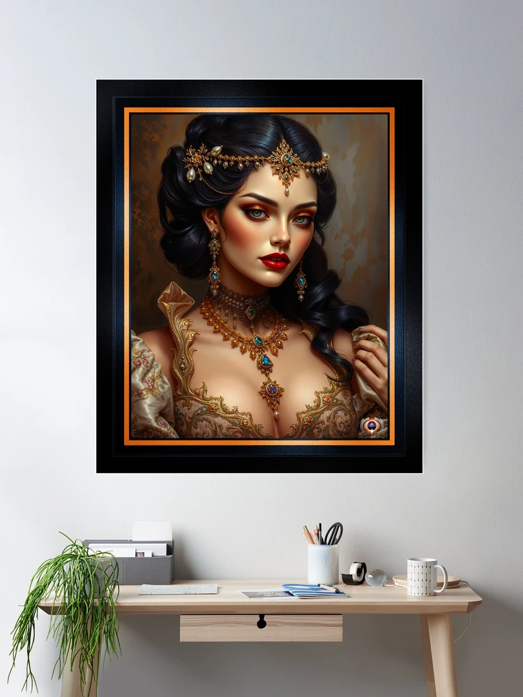 Classic Portrait Of The Timeless Beauty Lycena In Luxurious Opulence AI Concept Art by Xzendor7 2 Classic Portrait Of The Timeless Beauty Lycena In Luxurious Opulence Gorgeous AI Concept Art by Xzendor7 Room Decor Poster Art Print