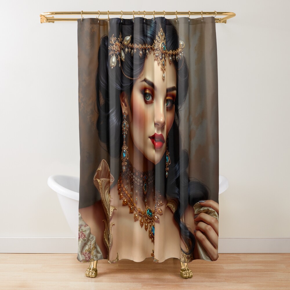 Classic Portrait Of The Timeless Beauty Lycena In Luxurious Opulence AI Concept Art by Xzendor7 3 Classic Portrait Of The Timeless Beauty Lycena In Luxurious Opulence Gorgeous AI Concept Art by Xzendor7 Decorative Art Print Shower Curtain