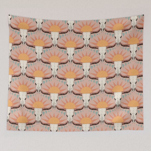 Item preview, Southwestern Desert Longhorn Cow Skull with Quilt Sun Pattern designed and sold by Valerie Englehart.