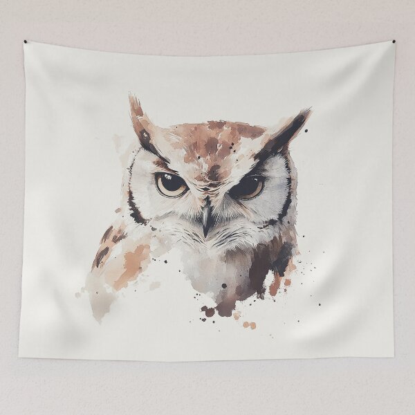 Item preview, Eastern Screech Owl Watercolor Portrait with Splatter Effect designed and sold by Retro Travel Design.
