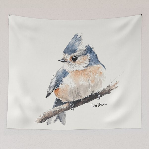 Item preview, Tufted Titmouse Watercolor Illustration on Branch designed and sold by Retro Travel Design.