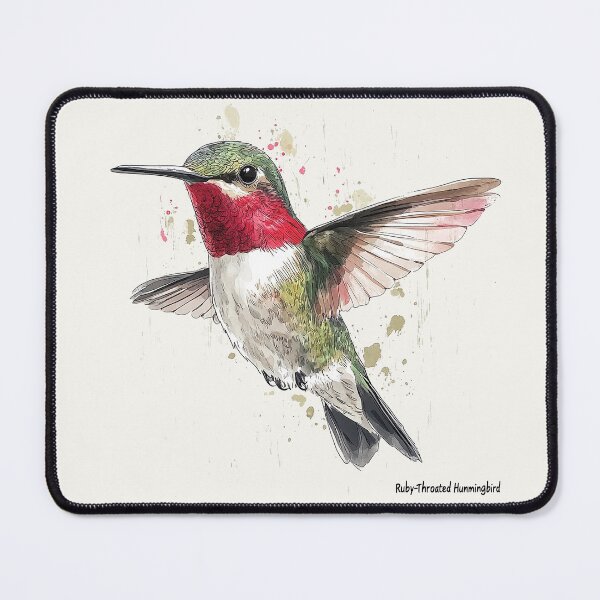 Item preview, Ruby-Throated Hummingbird Watercolor Illustration in Flight designed and sold by Retro Travel Design.