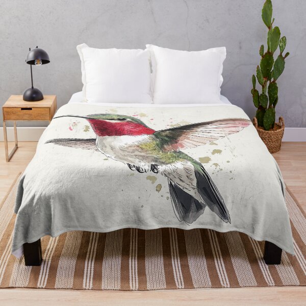 Item preview, Ruby-Throated Hummingbird Watercolor Illustration in Flight designed and sold by Retro Travel Design.