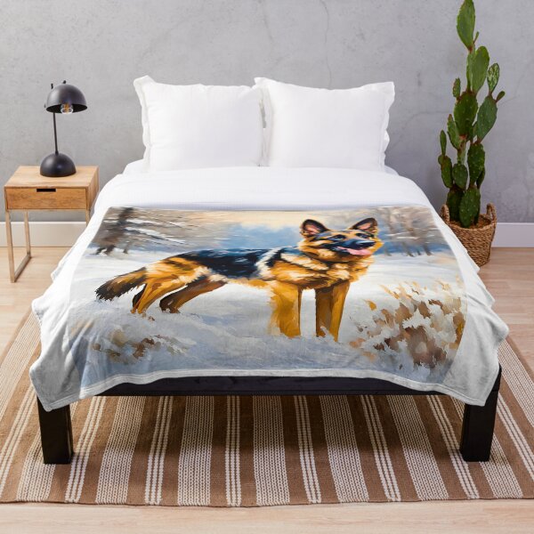 Item preview, German Shepherd in a Snowy Winter Scene – Impressionist Painting Style designed and sold by Fredster1966.