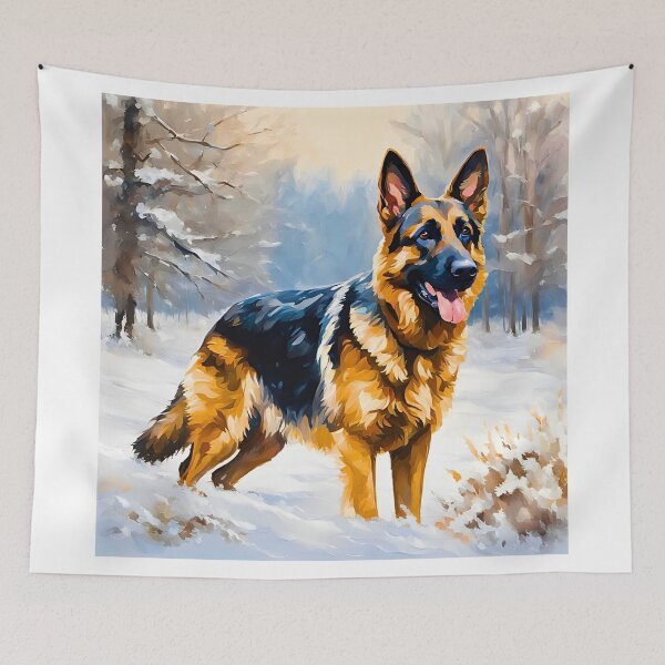 Item preview, German Shepherd in a Snowy Winter Scene – Impressionist Painting Style designed and sold by Fredster1966.