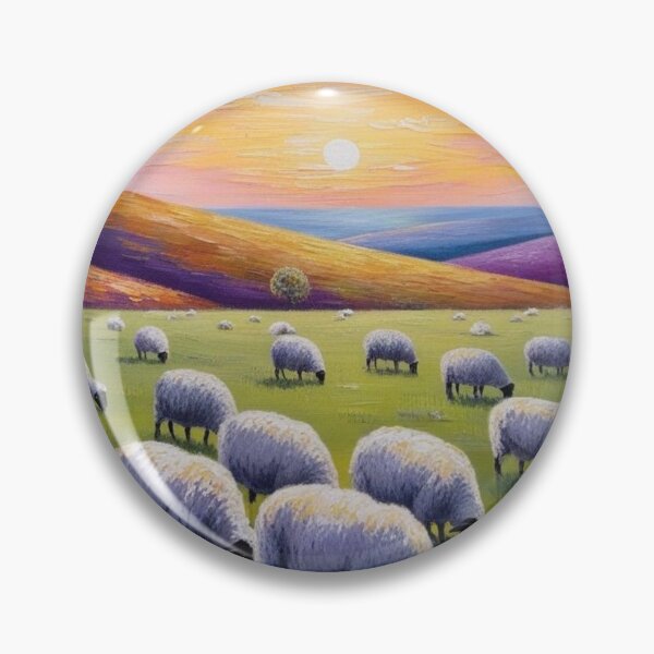 Item preview, A calm meadow dotted with grazing sheep under a vibrant sunset  designed and sold by EtCreative.