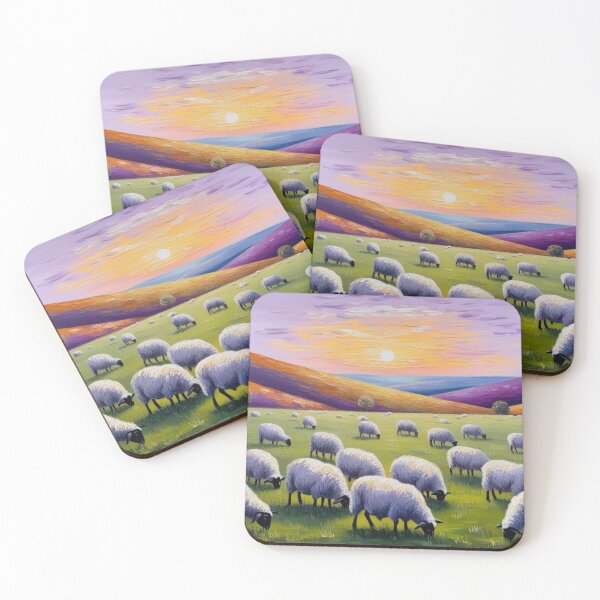 Item preview, A calm meadow dotted with grazing sheep under a vibrant sunset  designed and sold by EtCreative.
