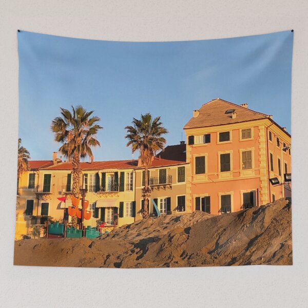 Item preview, Finale Ligure Pastel Houses on the Beach Front designed and sold by Quoppidou.