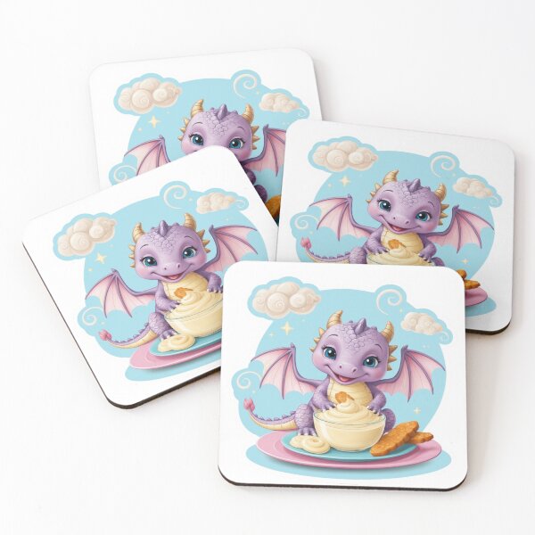 Item preview, Cute Baby Dragon Hatchling Eating Fishfingers and Custard designed and sold by CuteopiaGallery.