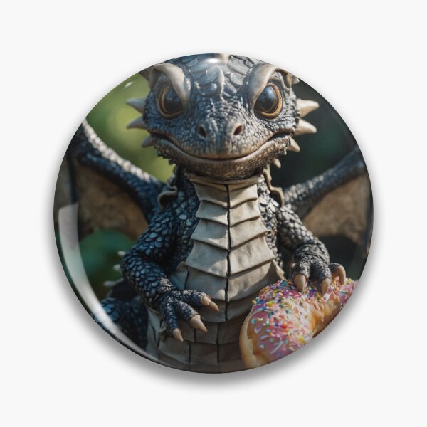 Item preview, Cute Baby Black Dragon Hatchling with a Donut designed and sold by CuteopiaGallery.