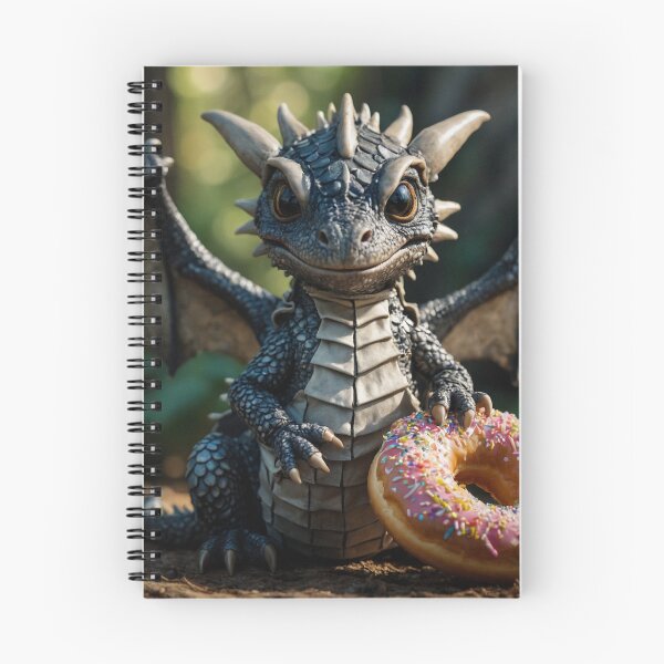 Item preview, Cute Baby Black Dragon Hatchling with a Donut designed and sold by CuteopiaGallery.