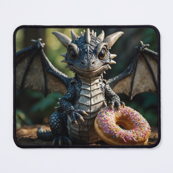 Item preview, Cute Baby Black Dragon Hatchling with a Donut designed and sold by CuteopiaGallery.
