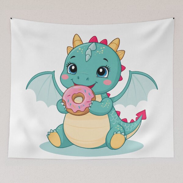 Item preview, Cute Baby Dragon Eating a Donut designed and sold by CuteopiaGallery.