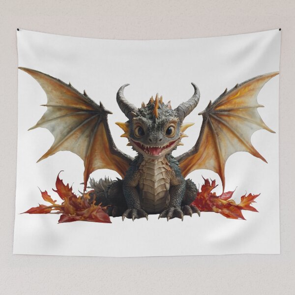 Item preview, Cute Baby Dragon in Autumn leaves designed and sold by CuteopiaGallery.