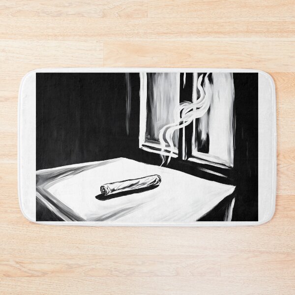 Item preview, Cigar in Stillness Smoke Drifts Toward an Open Window in Black and White Digital AI Art designed and sold by OlfactoART Studio.