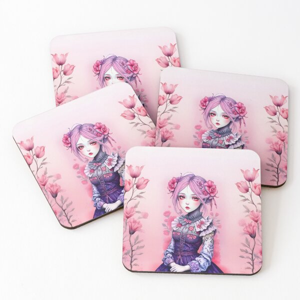 Item preview, DEMURE COQUETTE AESTHETIC PINK FLOWERS ANIME GIRL designed and sold by Arts4U.