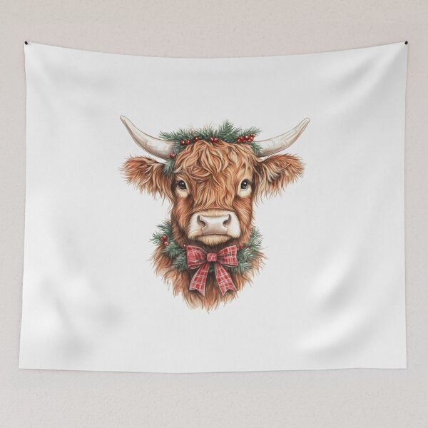 Item preview, Christmas Highland Cow, Christmas Highland Cow,Christmas Cow with bow designed and sold by Fine-Spot.