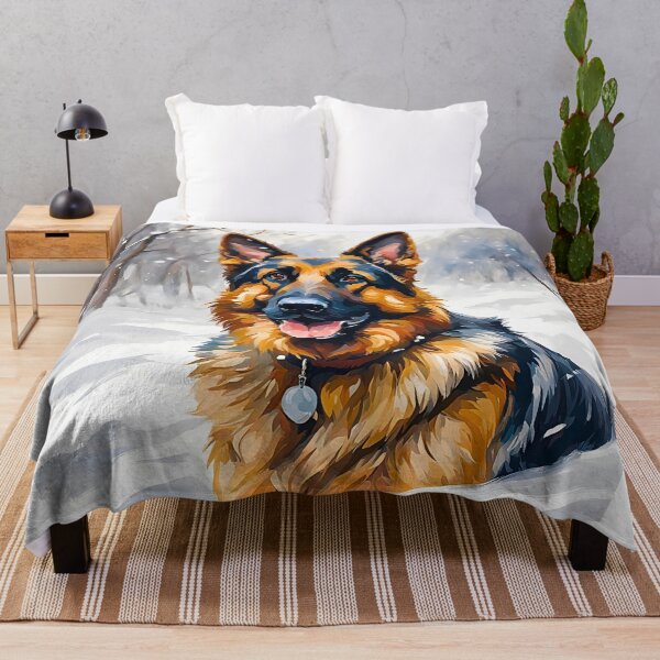Item preview, German Shepherd in a Snowy Winter Scene – Impressionist Painting Style designed and sold by Fredster1966.
