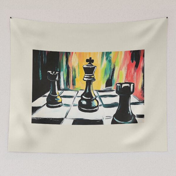 Item preview, Abstract Dynamic Chess Battle Black King and Rooks in Fiery Swirls of Color Generative AI Art designed and sold by OlfactoART Studio.