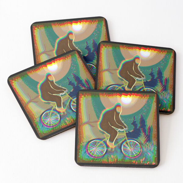 Item preview, Chromatic Aberration of Sasquatch moonlight Forest bike rider designed and sold by starlabrady.