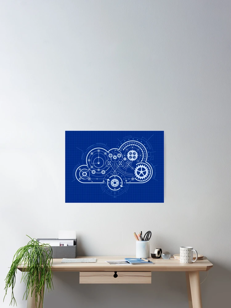 Thumbnail 2 of 3, Poster, cloud computing technology cloud shape blueprint element designed and sold by NiamLab.