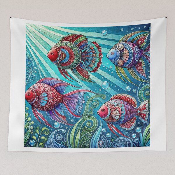 Item preview, Colorful Fish Swimming in Vibrant Underwater Scene - Ocean Life Art Design designed and sold by Zeeshankhan1345.