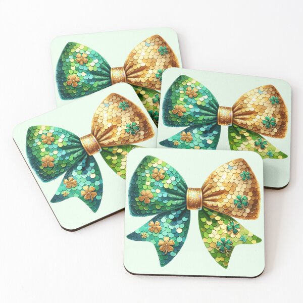 Item preview, St. Patrick’s Day Sequin Bow with Gold and Shamrock Accents designed and sold by MegHillStudio.