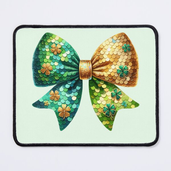 Item preview, St. Patrick’s Day Sequin Bow with Gold and Shamrock Accents designed and sold by MegHillStudio.