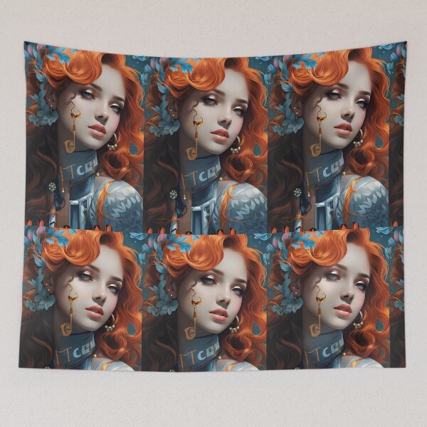 Item preview, red-haired woman with blue flowers designed and sold by Mido-artister.