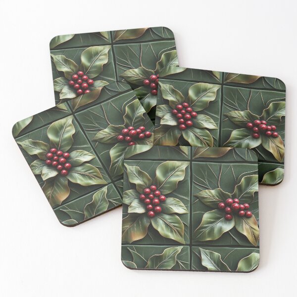 Item preview, Christmas 9:16 – 3D ceramic tiles with holly design (2/4) designed and sold by sabantha.