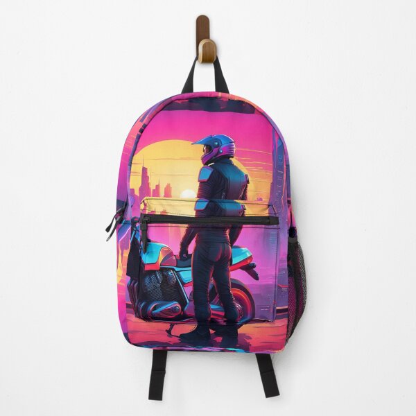 Item preview, Synthwave futuristic motorcycle with megacity skyline and sunset designed and sold by SynthstarShop.
