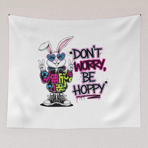 Item preview, Don't Worry Be Hoppy Bunny, Hipster Easter Bunny designed and sold by Pechkinpavelpas.