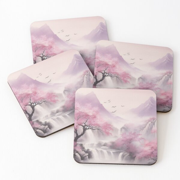 Item preview, Waterfall with pink trees painting designed and sold by anytka.