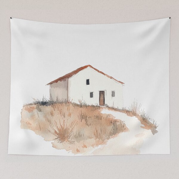 Item preview, Pintura de acuarela de cabaña rústica: arte de paisaje campestre designed and sold by Michele Lobgianizze.