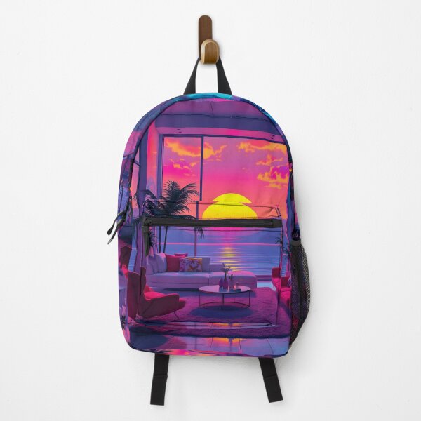 Item preview, Retro-Futuristic Sunset Lounge with bright neon aesthetics designed and sold by SynthstarShop.