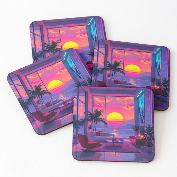 Item preview, Retro-Futuristic Sunset Lounge with bright neon aesthetics designed and sold by SynthstarShop.