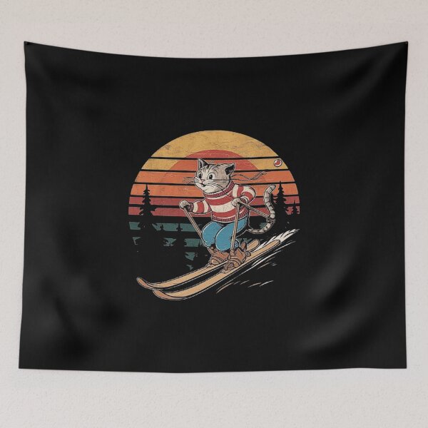 Item preview, Skiing Cat Adventure - Vintage Winter Style designed and sold by love3617.